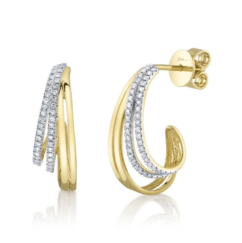 14K Yellow Gold Diamond J-Hoop Earrings