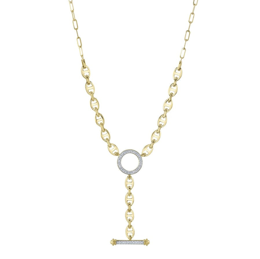 14K Yellow Gold Mariner Link Lariat Diamond Necklace