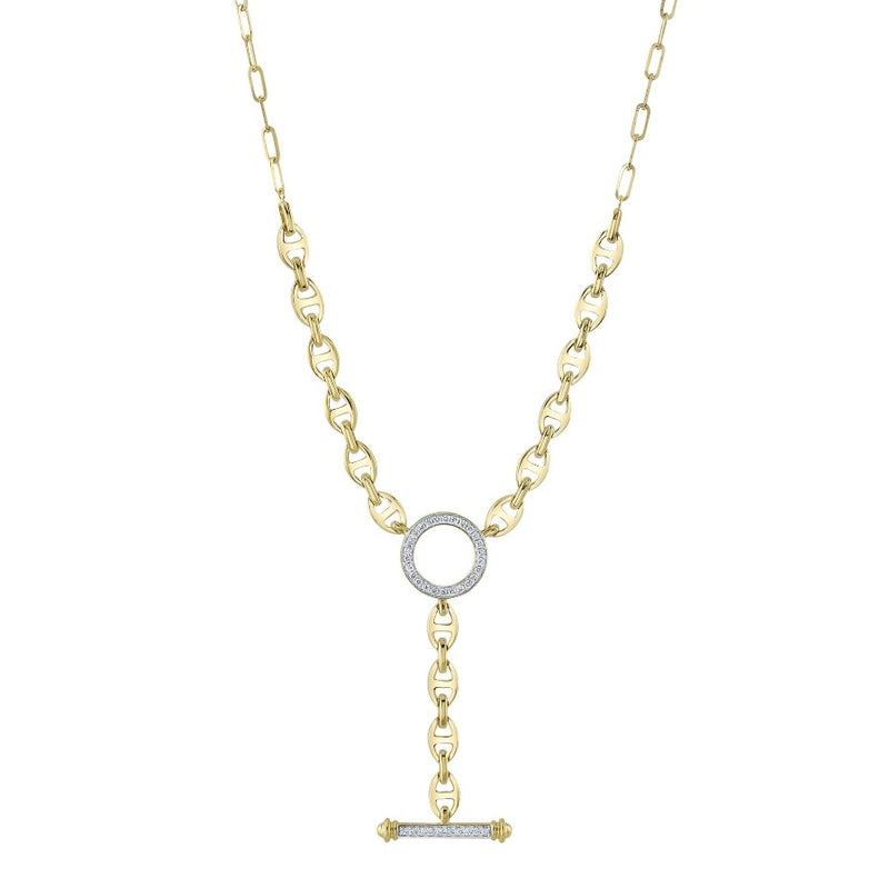 14K Yellow Gold Mariner Link Lariat Diamond Necklace
