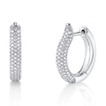 14K White Gold Small Hoop Pave Diamond Earrings