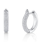 14K White Gold Small Hoop Pave Diamond Earrings