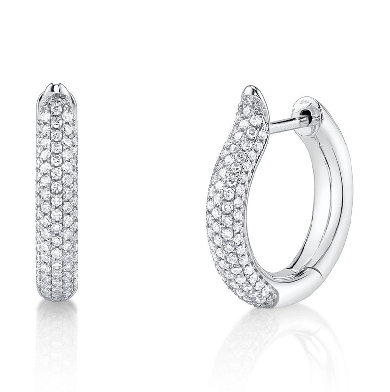 14K White Gold Small Hoop Pave Diamond Earrings