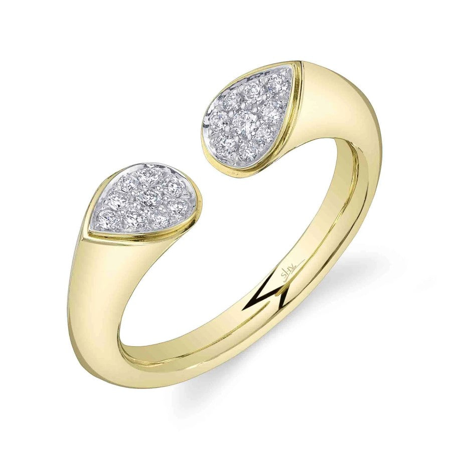 14K Yellow Gold Polished Cuff Pave Diamond Fashion Ring