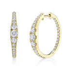 14K Yellow Gold Graduated Diamond Hoop Earrings