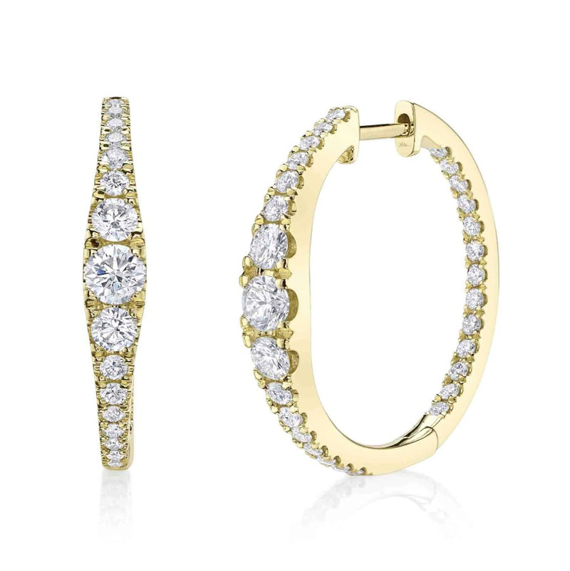 14K Yellow Gold Graduated Diamond Hoop Earrings