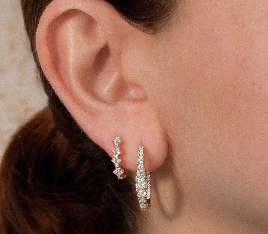 14K Yellow Gold Graduated Diamond Hoop Earrings
