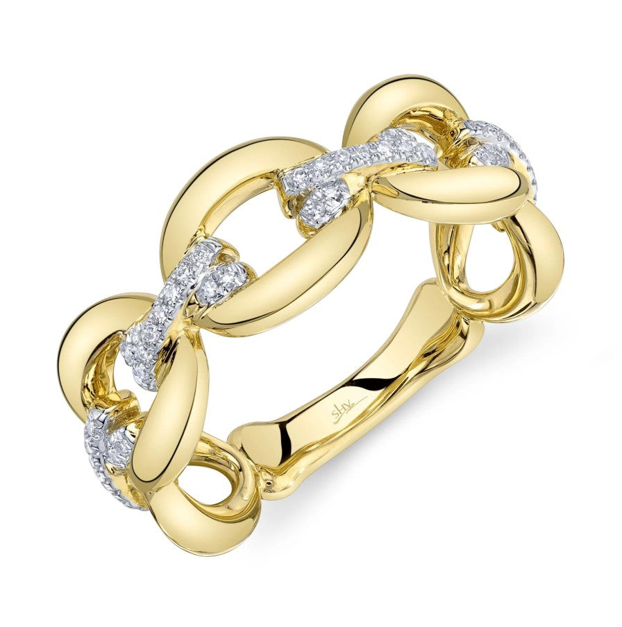 14K Gold Oval Link Diamond Fashion Ring