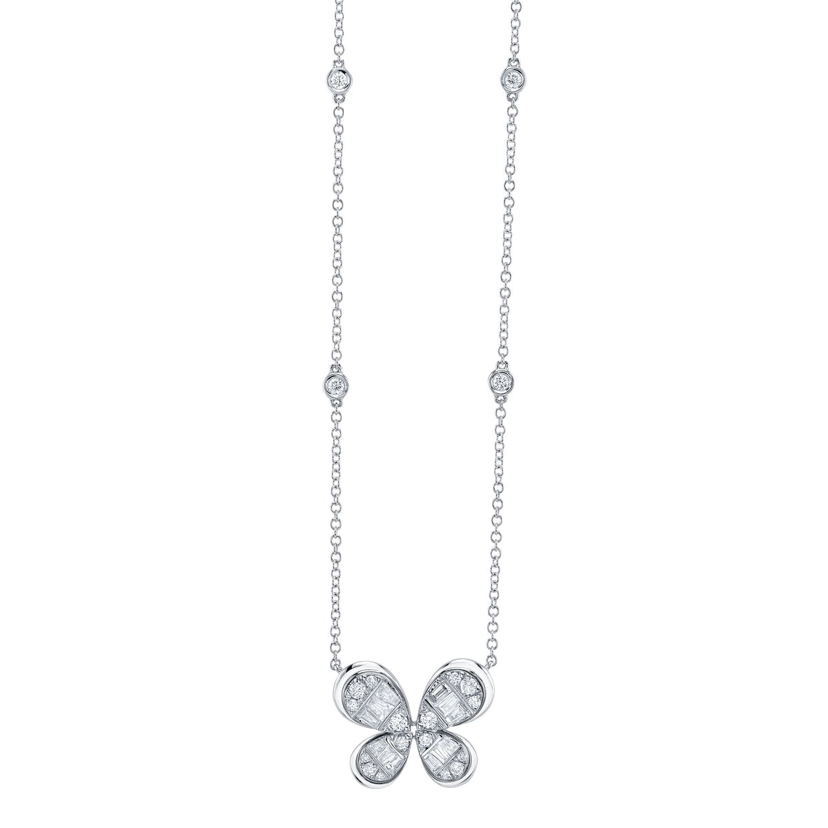 14K White Gold Butterfly Diamond Necklace