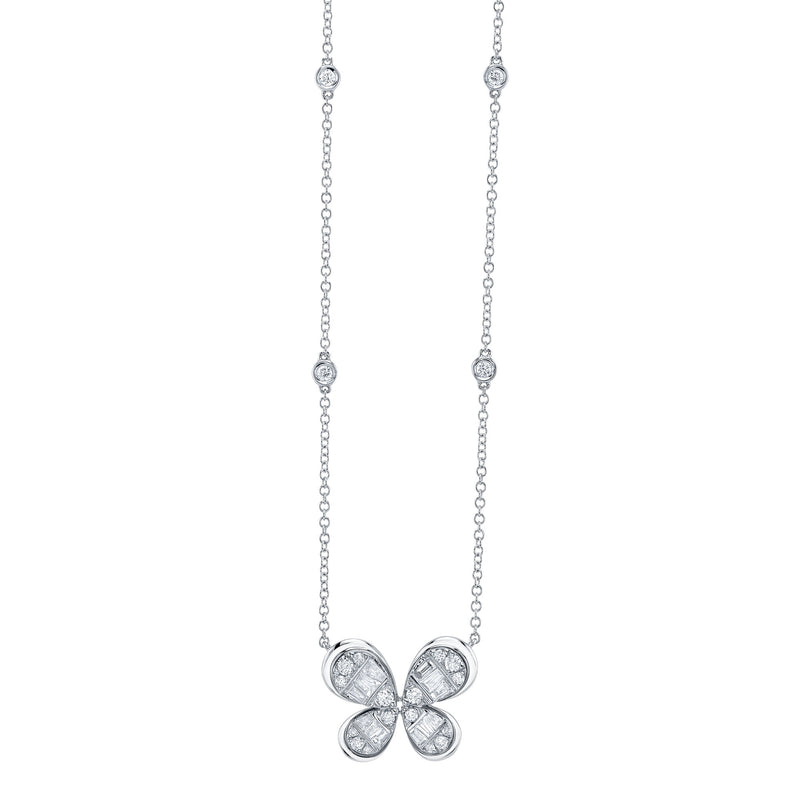 14K White Gold Butterfly Diamond Necklace