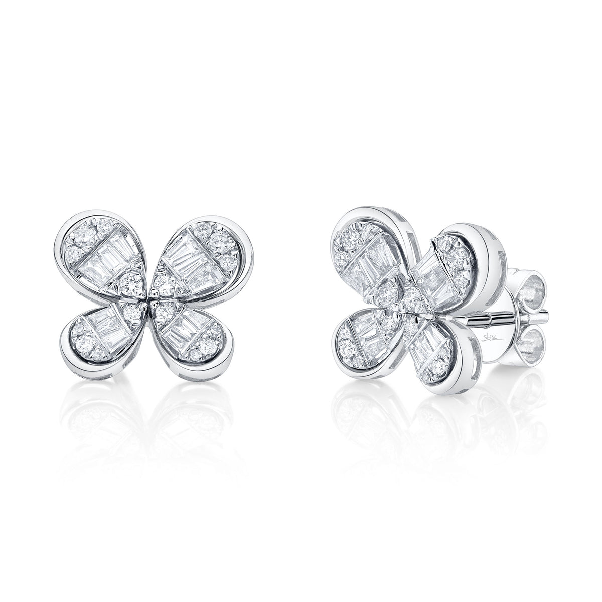 14K White Gold Butterfly Diamond Earrings