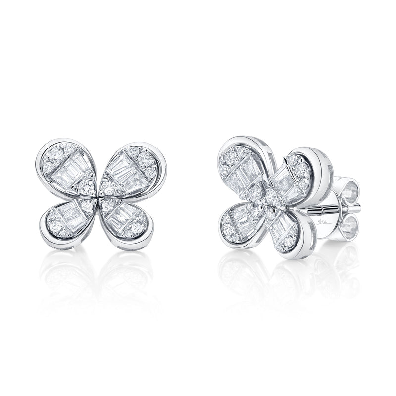 14K White Gold Butterfly Diamond Earrings