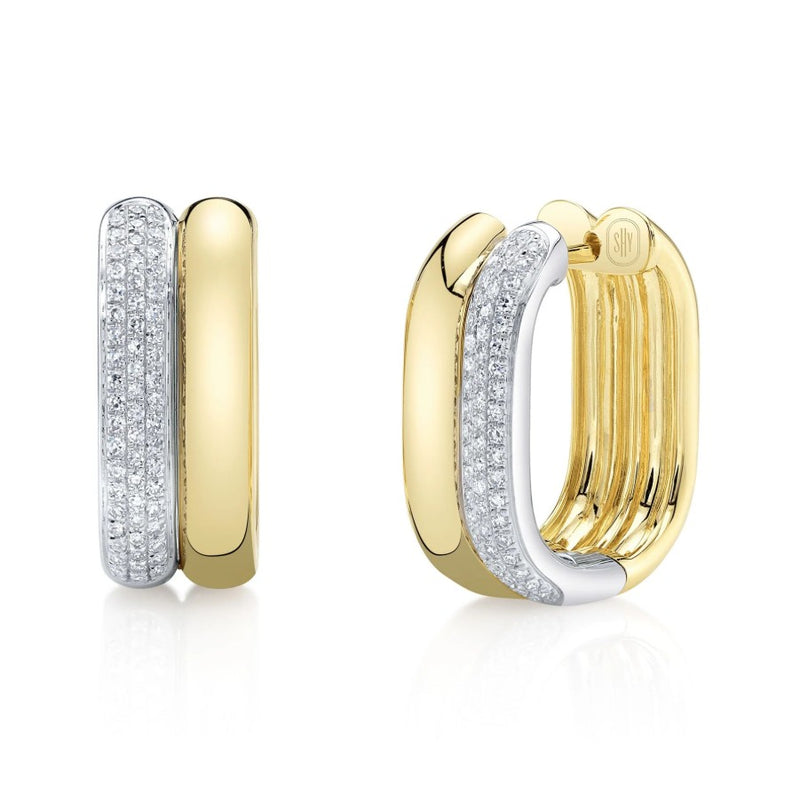 Two Tone 14K Yellow & White Gold Diamond Hoop Earrings