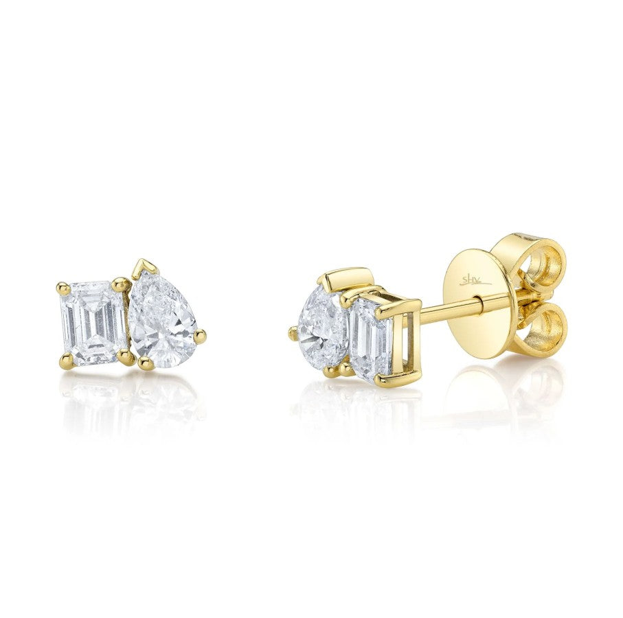 14K Gold Toi et Moi Diamond Earrings