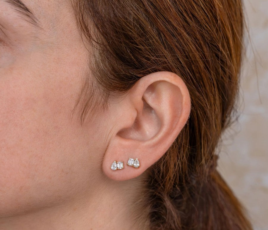 14K Gold Toi et Moi Diamond Earrings