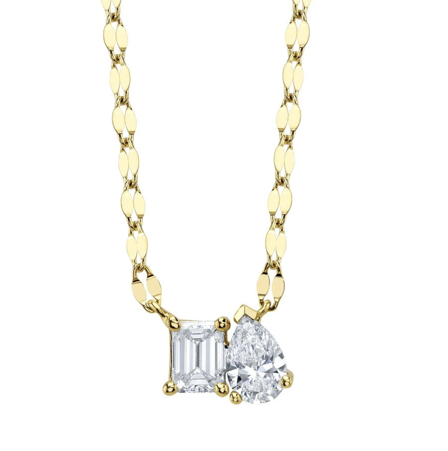 14K Gold Toi Et Moi Diamond Necklace