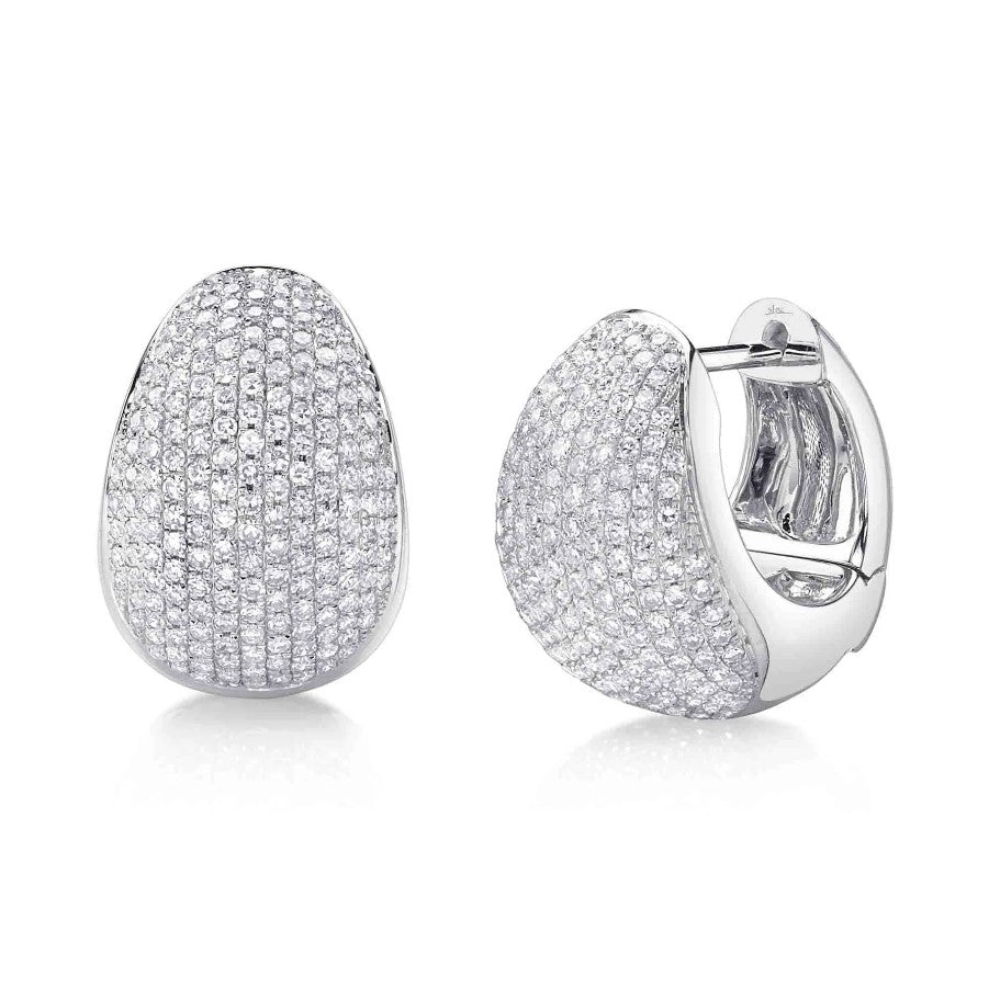 14K White Gold Huggie Hoop Pave Diamond Earrings