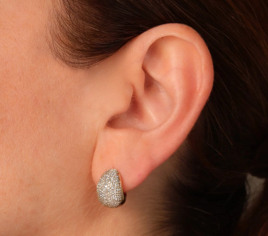 14K White Gold Huggie Hoop Pave Diamond Earrings