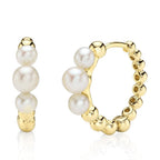 14K Yellow Gold Pearl Huggie Earrings