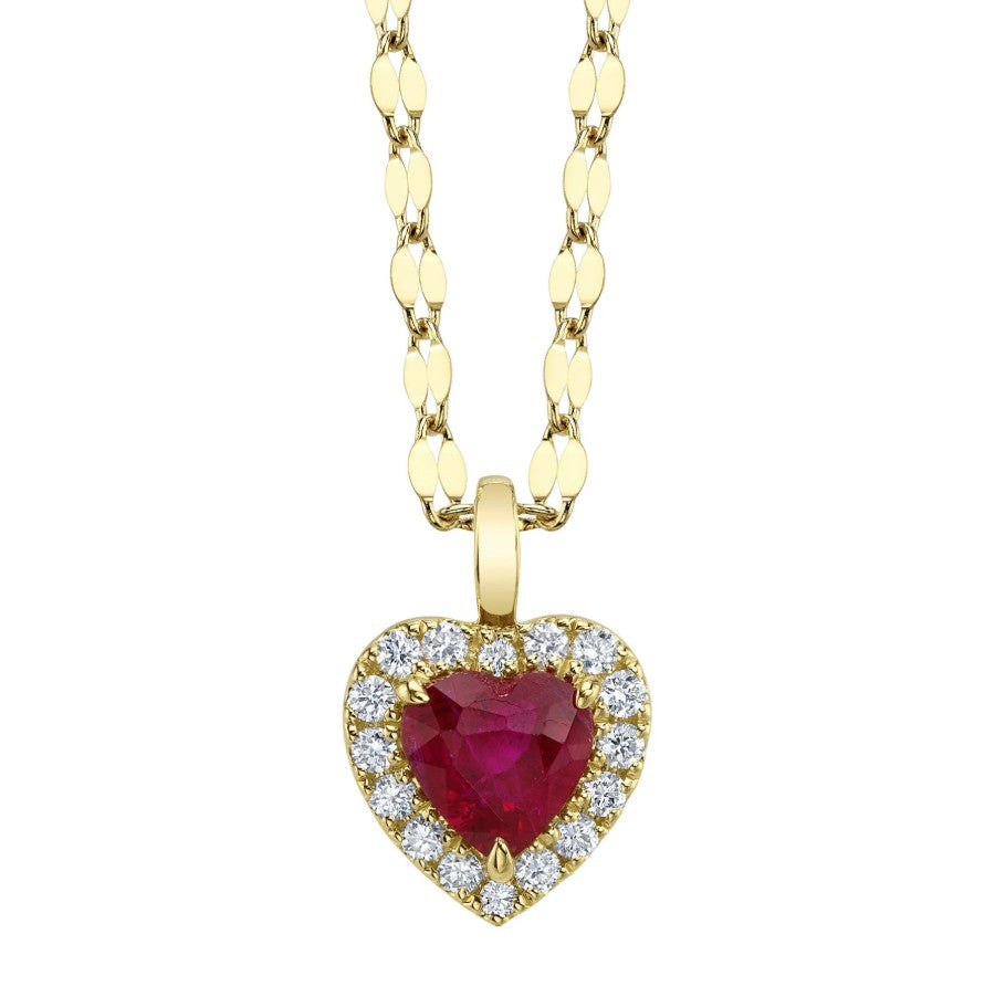 14K Gold Ruby and Diamond Heart Necklace
