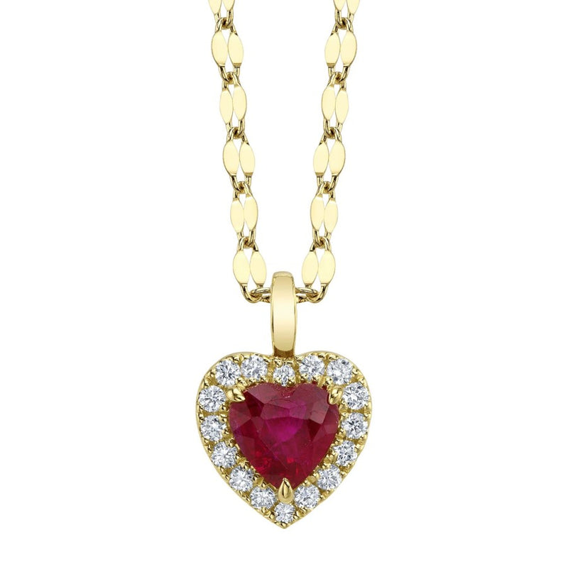 14K Gold Ruby and Diamond Heart Necklace