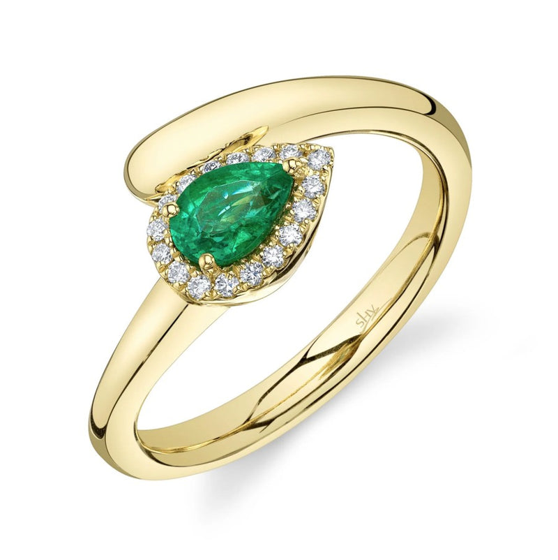 14K Gold Green Emerald Bypass Ring