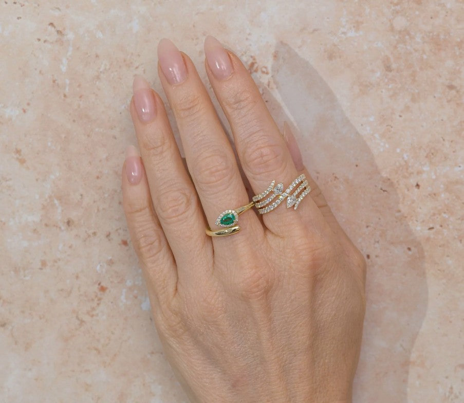 14K Gold Green Emerald Bypass Ring