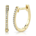 14K Yellow Gold Diamond Huggie Hoop Earrings