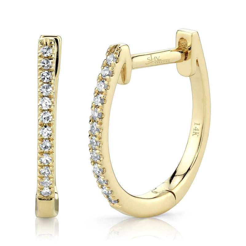 14K Yellow Gold Diamond Huggie Hoop Earrings