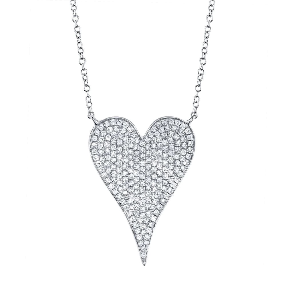 14K White Gold Pave Heart Necklace