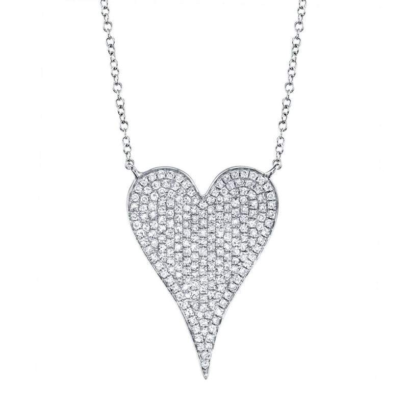 14K White Gold Pave Heart Necklace