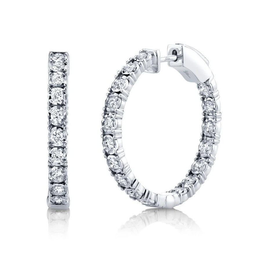 14K White Gold Diamond Hoop Earrings
