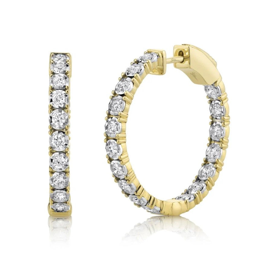14K Gold Miracle Set Diamond Hoop Earrings