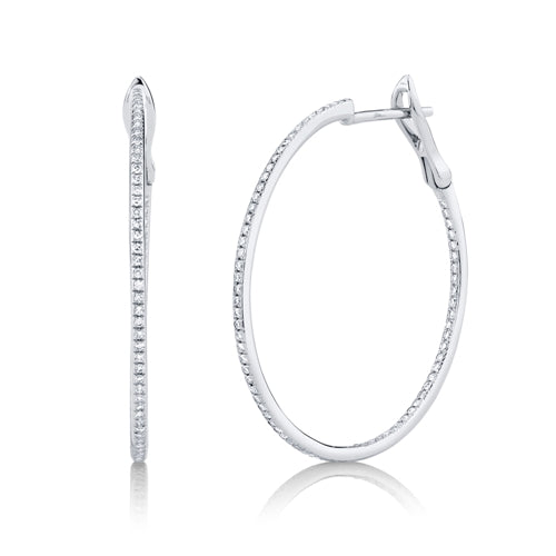 14K White Gold Diamond Hoop Earrings