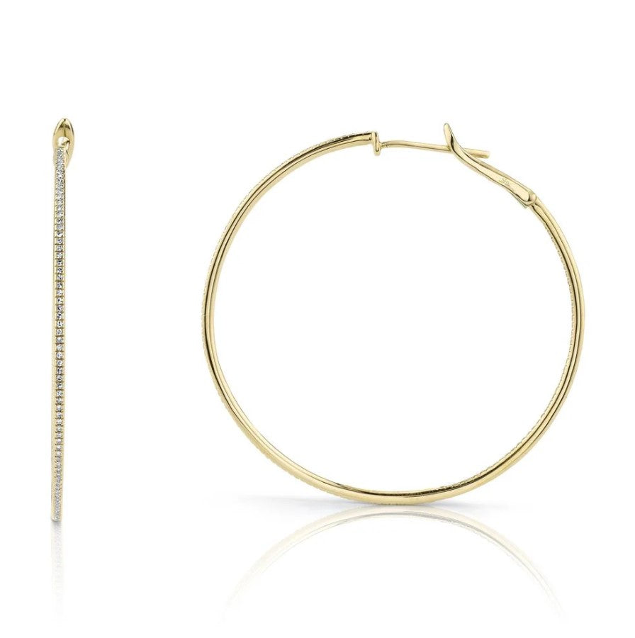 14K Yellow Gold Large Diamond Hoop Earrings
