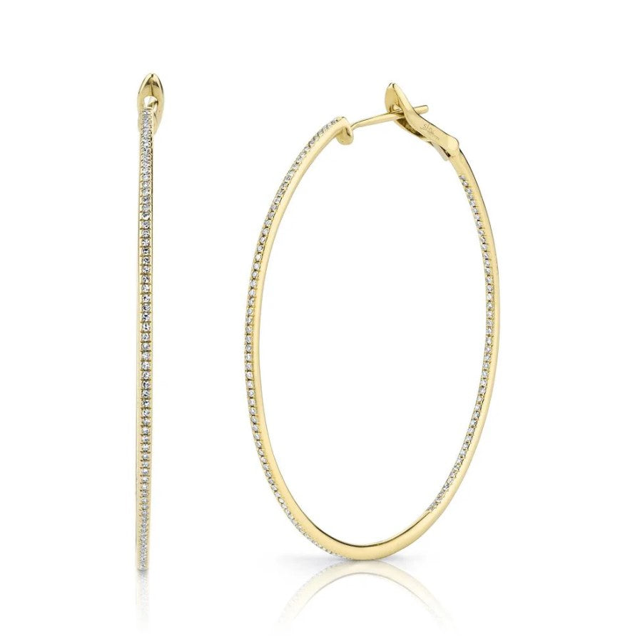 14K Yellow Gold Large Diamond Hoop Earrings
