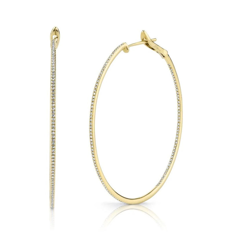 14K Yellow Gold Large Diamond Hoop Earrings