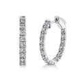 14K White Gold Oval Diamond Hoop Earrings