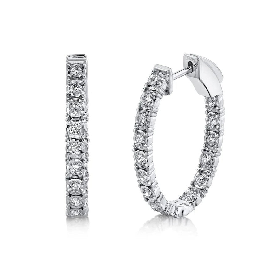 14K White Gold Diamond Hoop Earrings