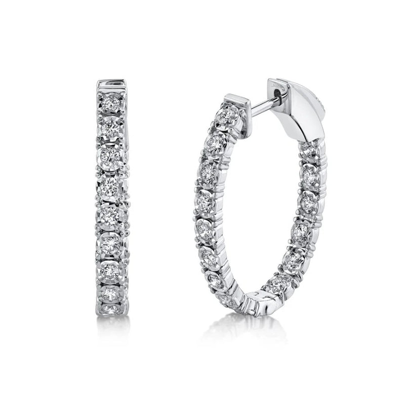 14K White Gold Diamond Hoop Earrings