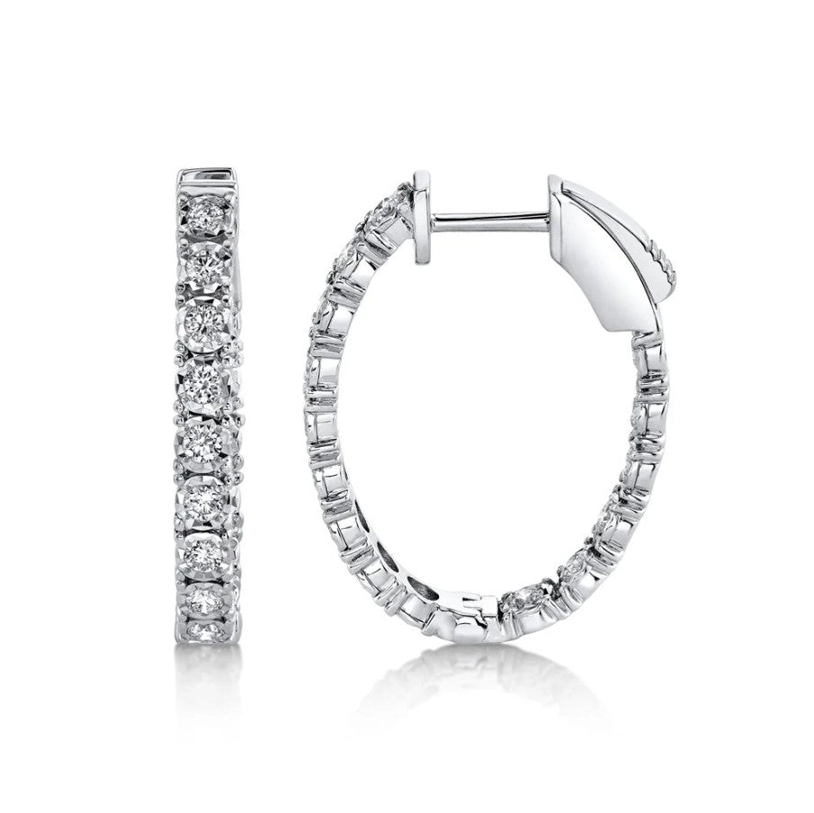 14K White Gold Diamond Hoop Earrings