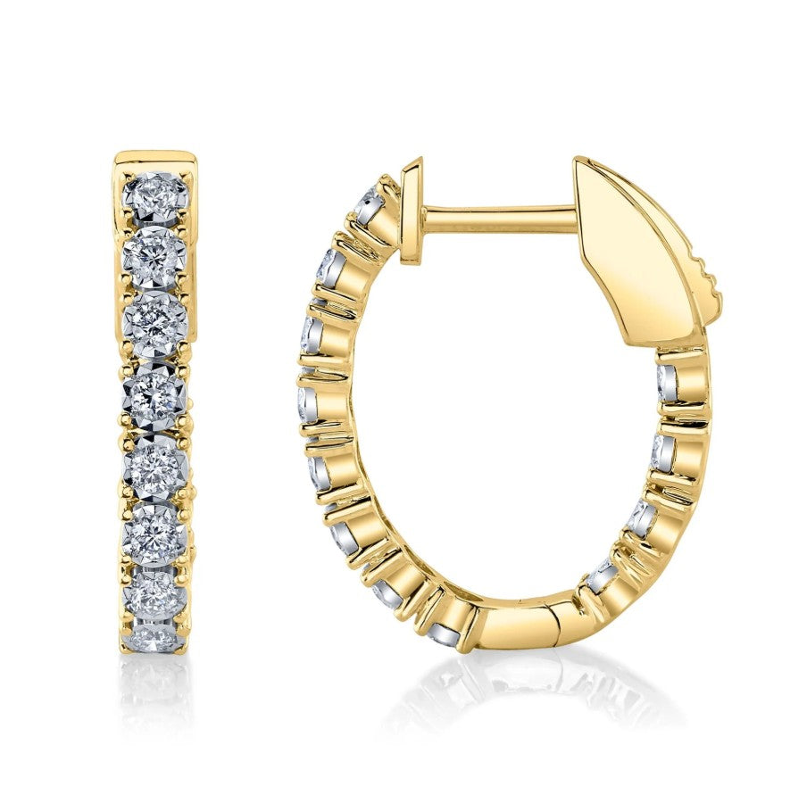14K Gold Diamond Oval Hoop Earrings