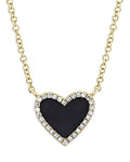 14K Gold Onyx Heart Diamond Necklace