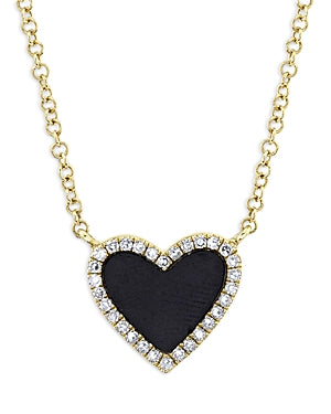 14K Gold Onyx Heart Diamond Necklace