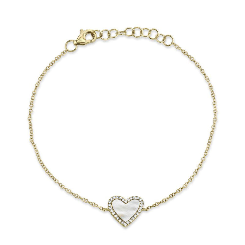 14K Gold Mother of Pearl & Diamond Heart Bracelet