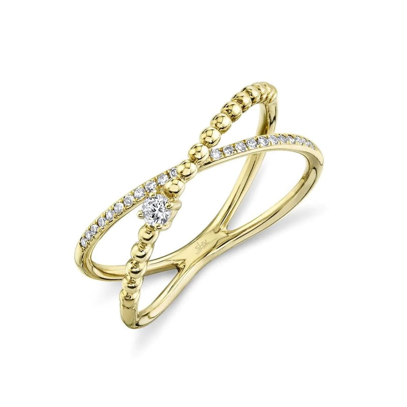 14K Yellow Gold Bridge Diamond Fashion Ring
