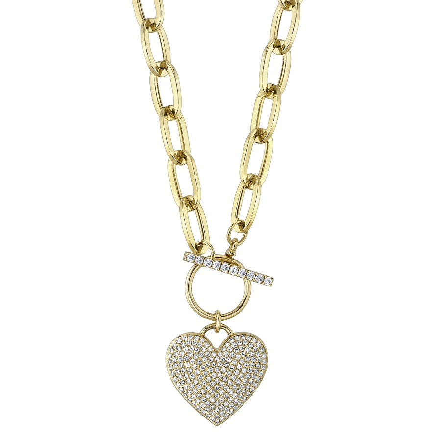 14K Gold Diamond Pave Heart Necklace