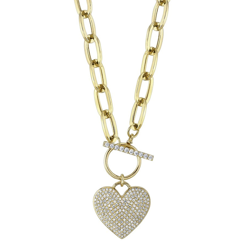 14K Gold Diamond Pave Heart Necklace