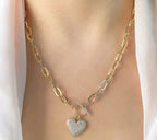 14K Gold Diamond Pave Heart Necklace