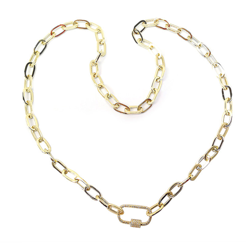 14K Gold Paper Clip Diamond Fashion Necklace