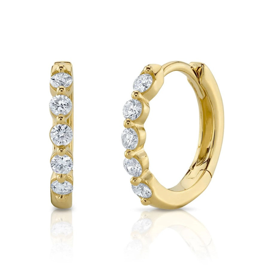 14K Yellow Gold Diamond Huggie Earrings